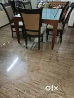 Teak 6 seater dining table glass top,  with 6 solid wood chairs
