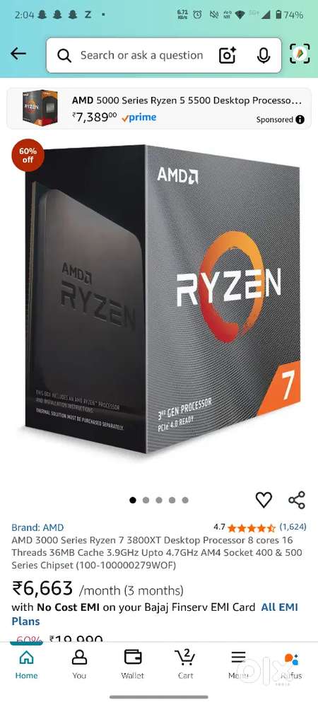 Computer processor for AM4+ socket Ryzen 73800xt