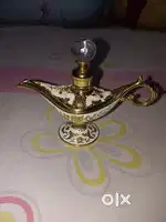 Vintage Alaadin Chirag Style Perfume Bottle, white and Gold, Glass