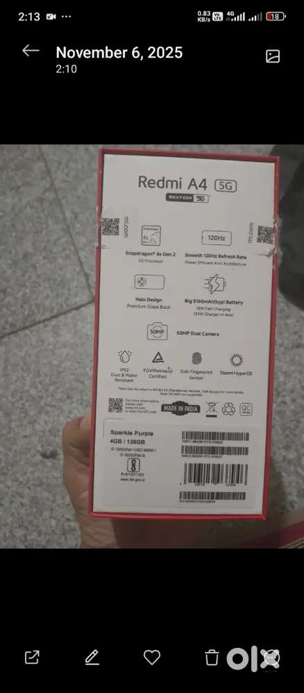 Redmi A4 5g , 4 days old 4/128;gb