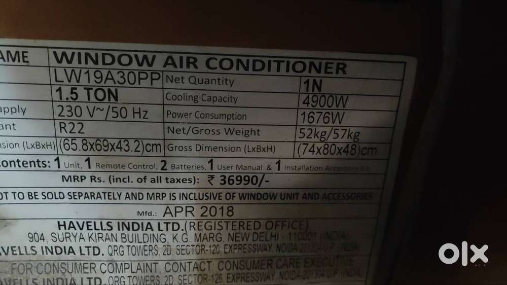 window ac 1.5  lloyd (heavels) unused/unopened