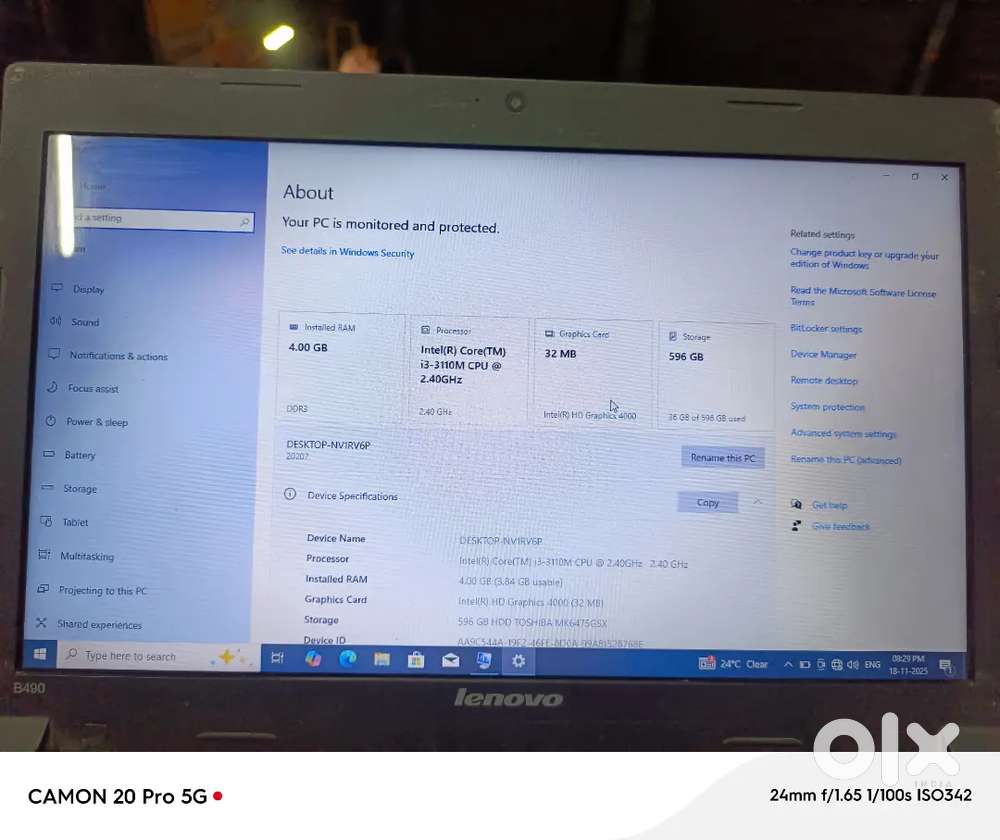 Lenovo laptop 4GB RAM 512 GB STORAGE GOOD CONDITION SALE PRICE 5499 ON