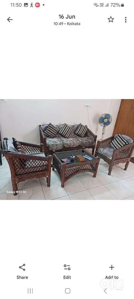 Cane Sofafa set with Center table and side table with glass top