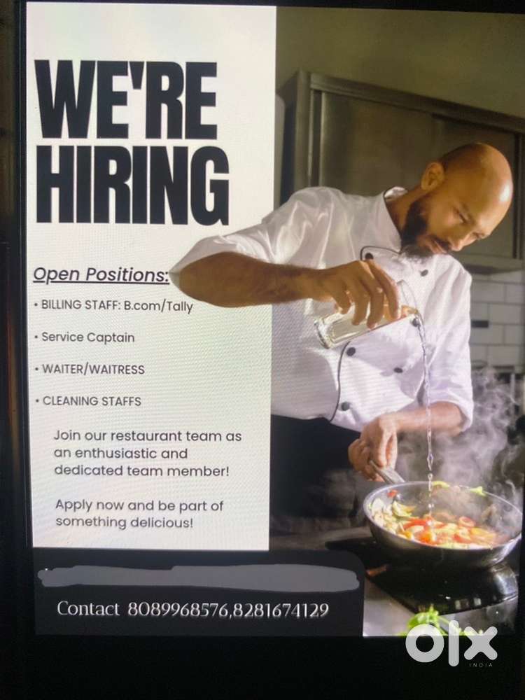 Restaurant captain job to a newly opening propertu in alleppey