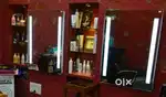 Set of Hydraulic Hair cut chair , steel foot rest +illuminate mirror