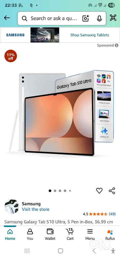 Samsung Tab S10 plus 5g+wifi 12/256 GB white colour approx 6 month old