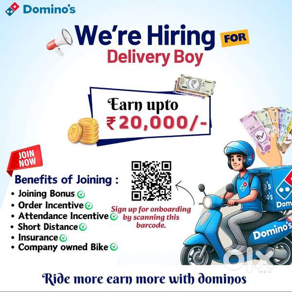 We are hiring delivery executive at Domino's.