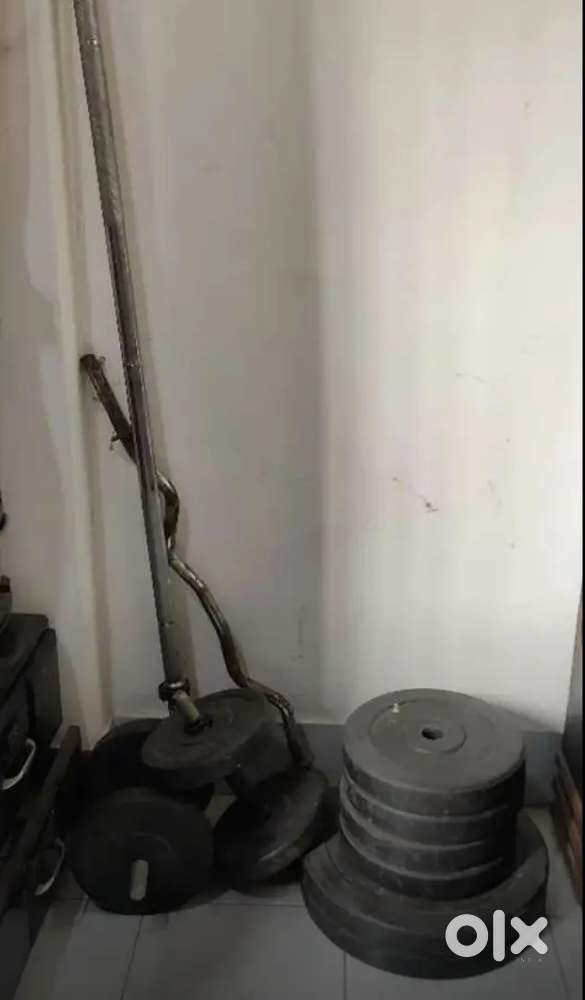 50 kg home gym set with weights, rod and bench