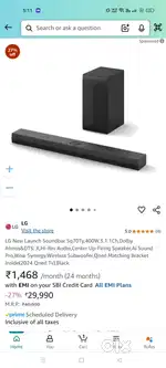 LG Soundbar Sq70Ty, 400W, 3.1.1Ch, Dolby Atmos&DTS: X, Hi-R
