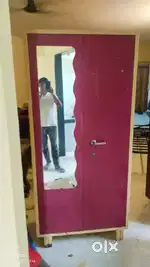 Sturdy Metal Wardrobe with Locker & Full-Length Mirror