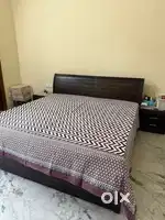 Teak wood bed, king size with mattress with side tables