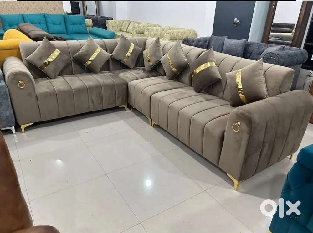 L shape sofa set with beautiful colour golden tiger and stripes model
