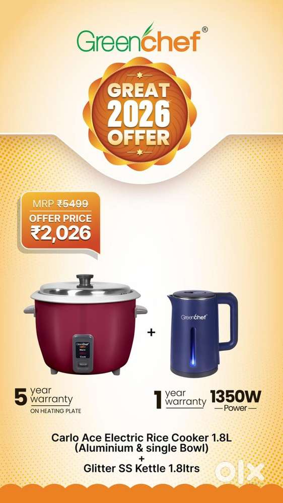 Brand New Greenchef 1.8 Litre Rice Cooker+ 1.5 L Kettle MRP-5499