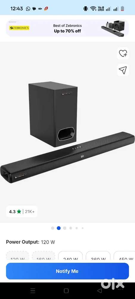 Zebronics Bar Speaker+ Woofer 9000 pro