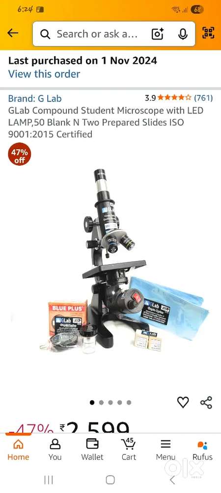 GLab Compound Student Microscope with LED LAMP,50 Blank N Two Prepared