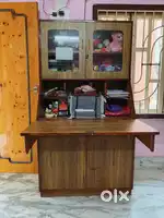 FOLDING STUDY TABLE WITH SHOWCASE & TWO DRAWERS & CUPBOARD