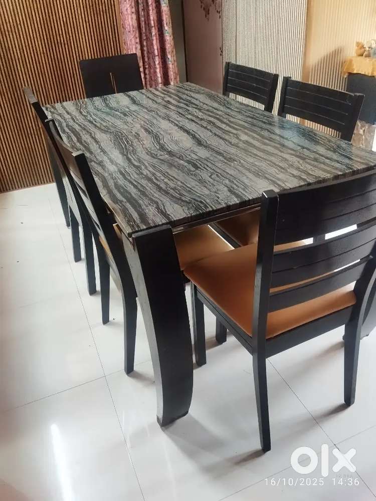 Elegant 6-Seater Dining Table with Granite Top – Excellent Condition