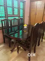 Premium 6-Seater Dining Table with Solid Glass Top – Elegant & Durable