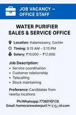 FEMALE OFFICE STAFF FOR WATER PURIFIER SELES & SERVICE CENTRE