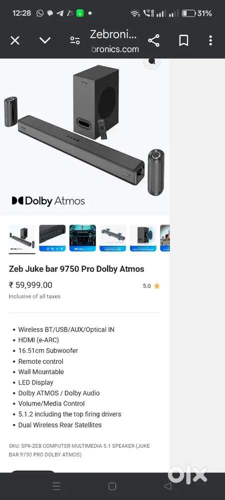 Zebronics dolby Atmos sound bar 9750