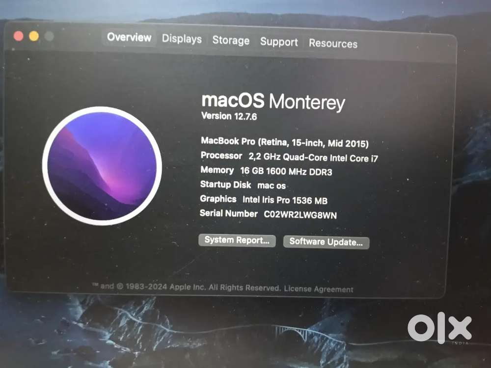 MacBook pro 2015 retina display 15.4 inches 16 gb