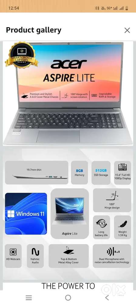 Acer Aspire Lite, AMD Ryzen 3 7330U Processor, 8 GB RAM, 512 GB SSD,