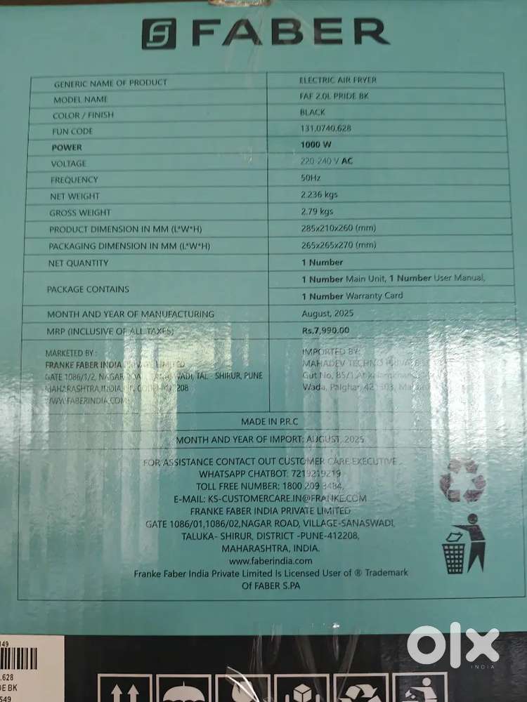 Faber Air fryer
