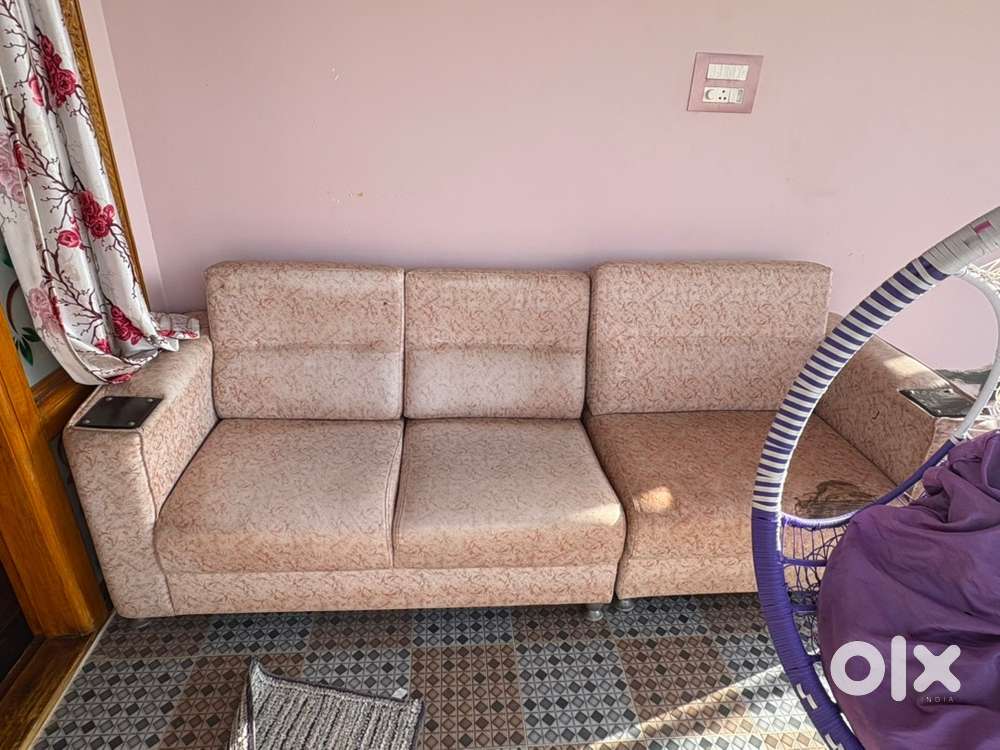 Linen Rolled Arms Corner Sofa in Beige Sofa large sized