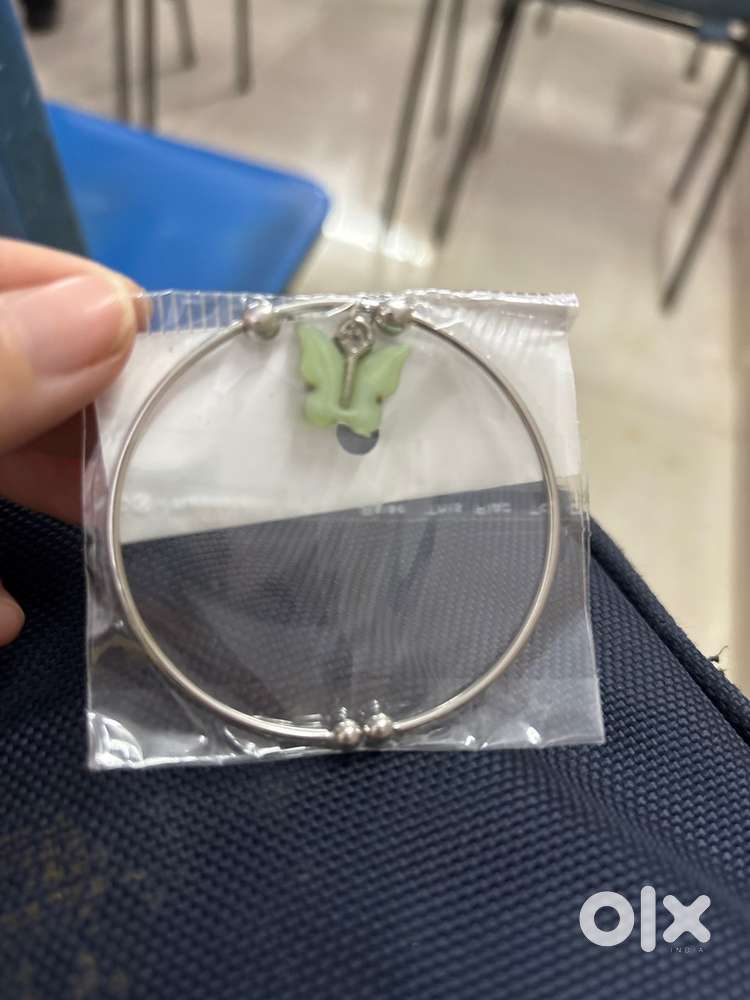Silver Kada with Butterfly green Charm