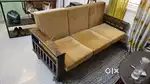 3-Seater Wooden Sofa with Cushions – Excellent Condition