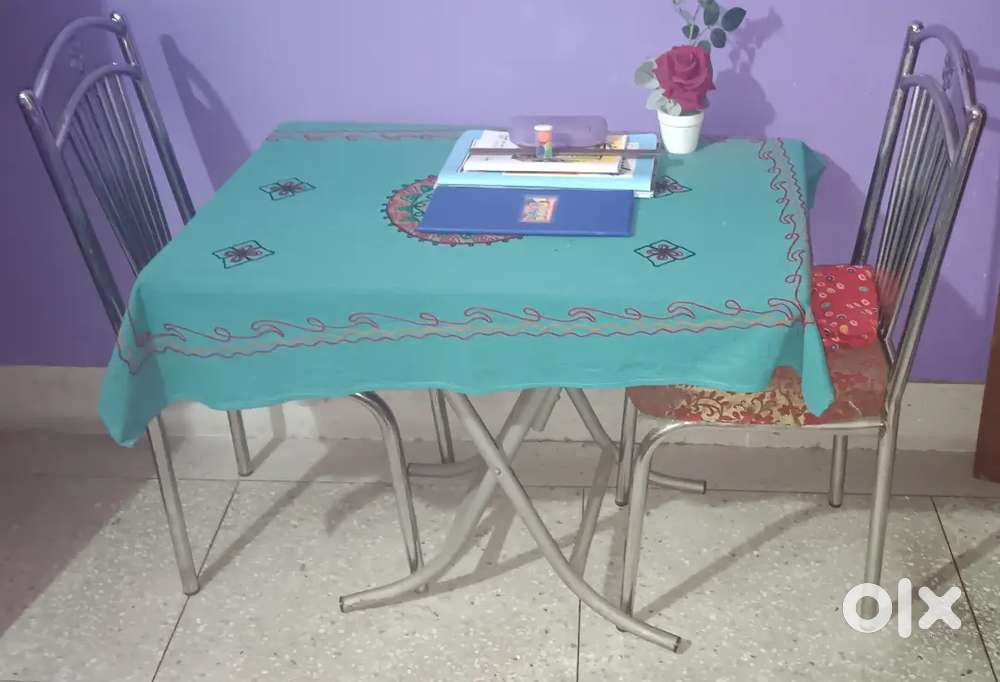 STUDY TABLE & 2 SS CUSHIONED CHAIRS & DINING TABLE & FOUR WOOD CHAIRS