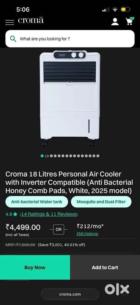 Air cooler, croma 18 litre
