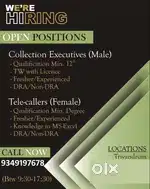 * Wanted Collection executives for Attingal, Nedumangad & Neyyattinkar