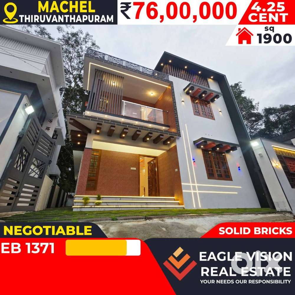 04 Bhk 4.25 cent 1900 sq ft house for sale near Machel trivandrum