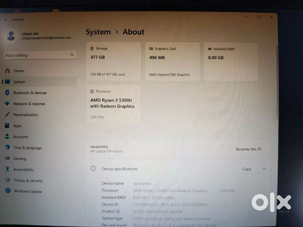 Hp laptop less used very condition