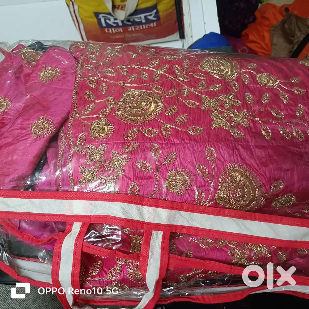 blouse nd gaghara full in pink taar work nd purple dupatta fresh