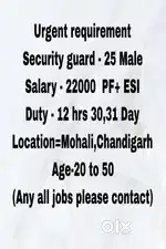 Security guard jobs chandigarh mohali