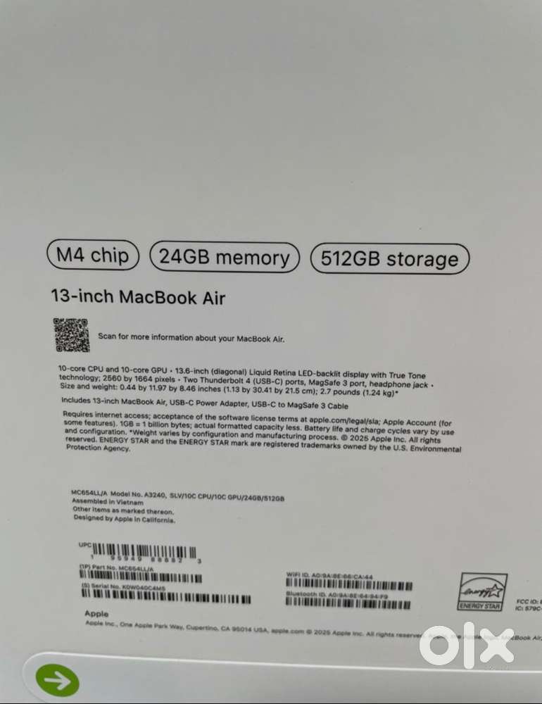 MacBook Air M4 13 inch 24gb/512gbssd