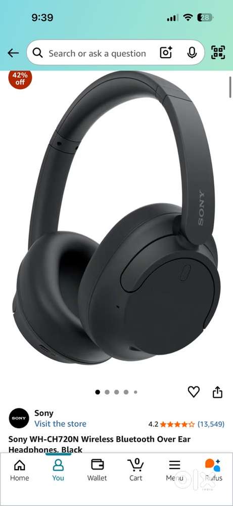 Sony WH-CH720N Wireless Bluetooth Over Ear Headphones, Black