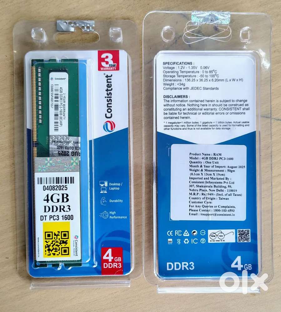 CONSISTENT 4GB DDR3 RAM  1600MHz