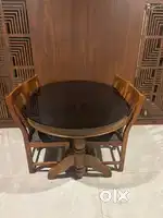 4 seater teak wood dining table with oval glass top