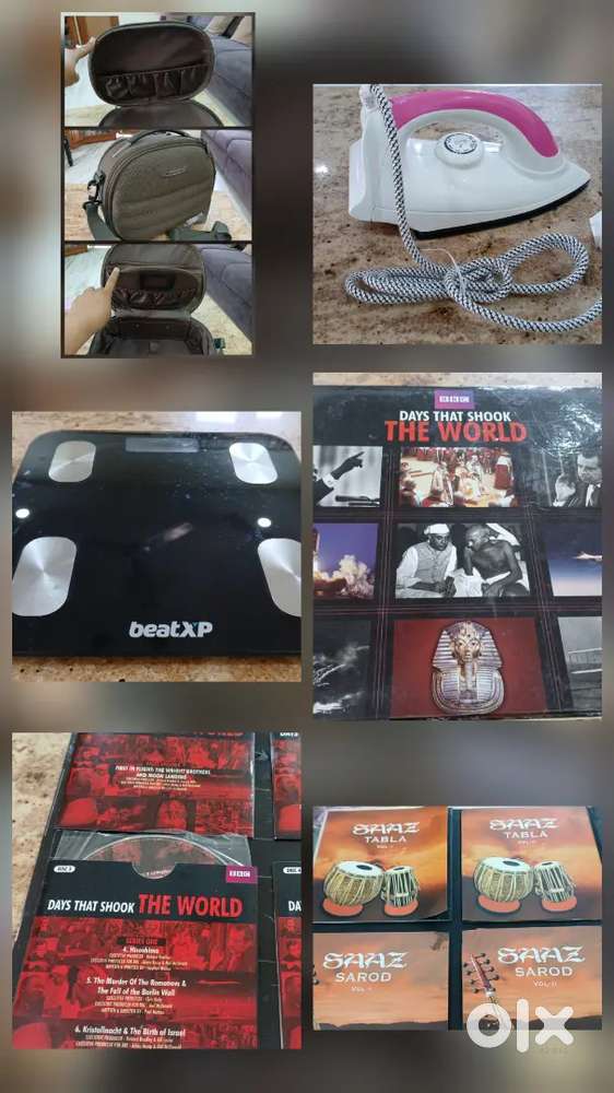 Interesting collection of cds, iron , travel organizer