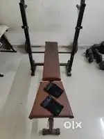 Home gym set with Bench, dumble, rods total 140kgs plates...