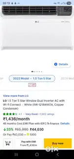 LG 1.5 Ton 5 Star  Smart Window AC