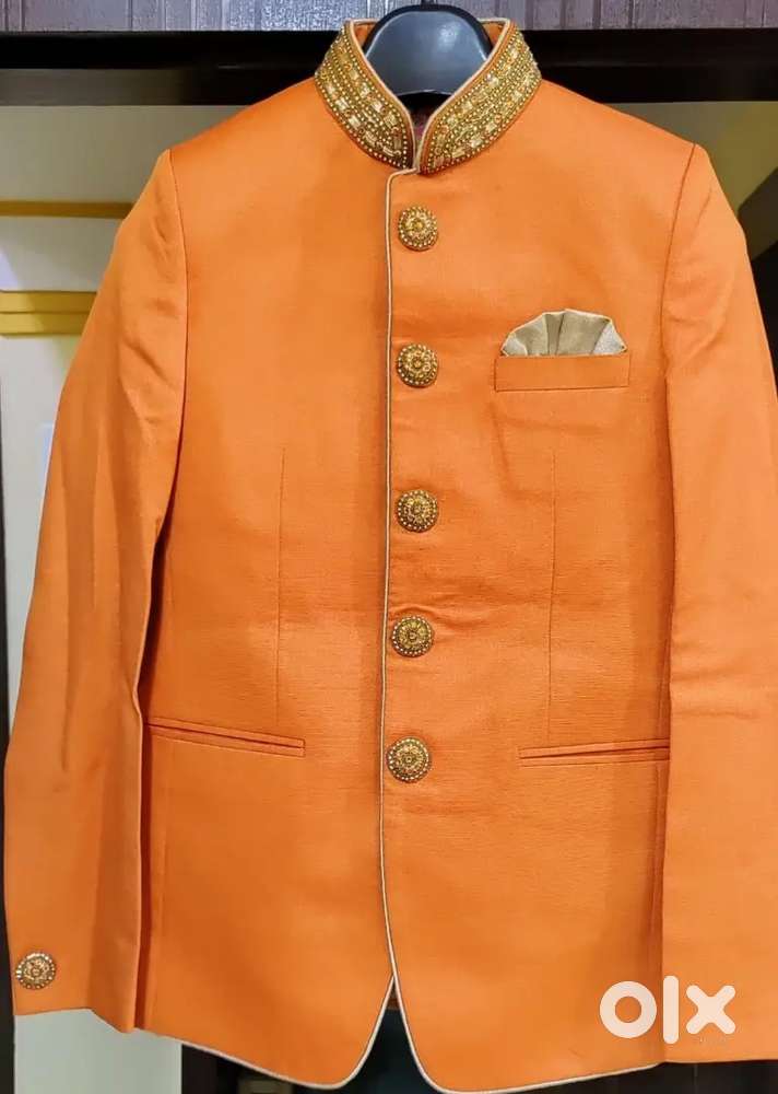 Orange coloured tailored fit ethnic blazer