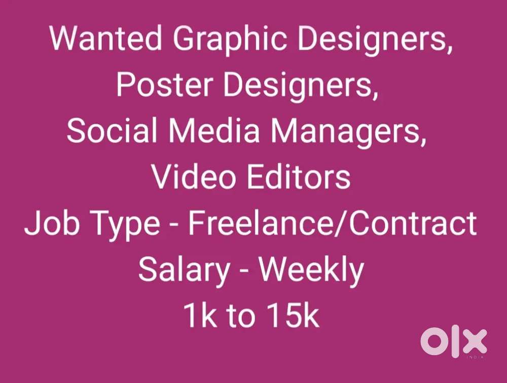 Wanted Graphic and Poster Designers, Social Media Managers
