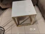 Square Marble Top Side Table with Wooden Base
