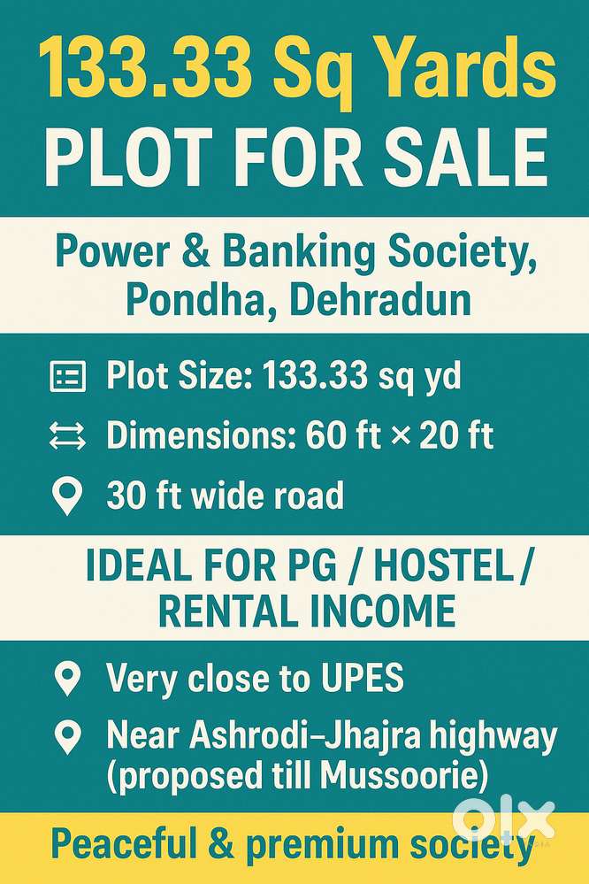 133.33 गज का प्लॉट – पावर & बैंकिंग सोसाइटी, पोंढा देहरादून