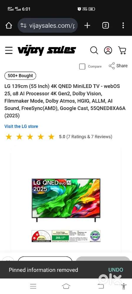 LG 139cm (55 Inch) 4K QNED MiniLED TV for Sale