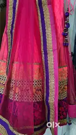 Beautiful Hot Pink Bridal Net Lehenga Chunni